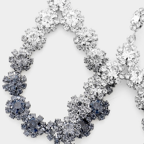 Black White Ombre Dangle Earrings Teardrop Crystal Bling Statement Jewelry - Picture 2 of 2